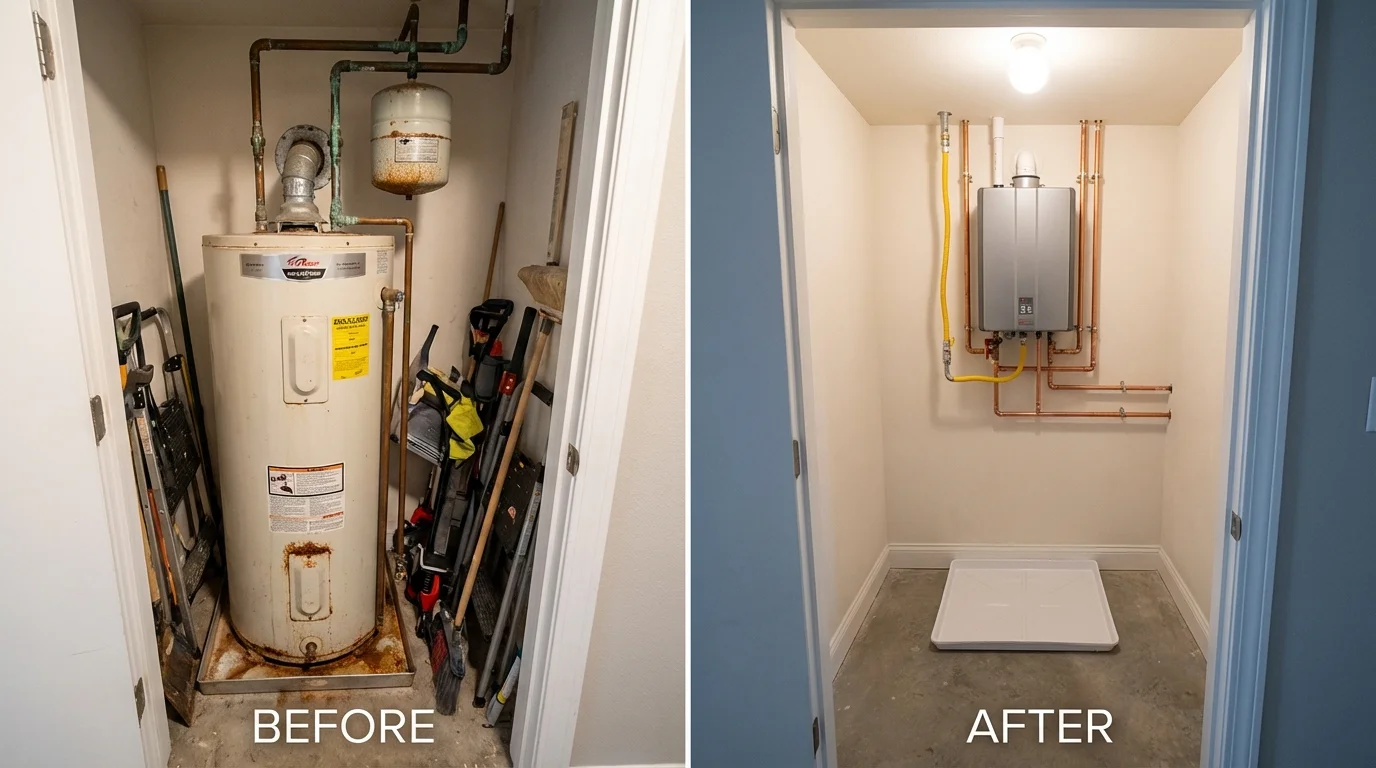 Tank water heater versus wall-mounted tankless unit comparison for Hopkins, SC homeowners