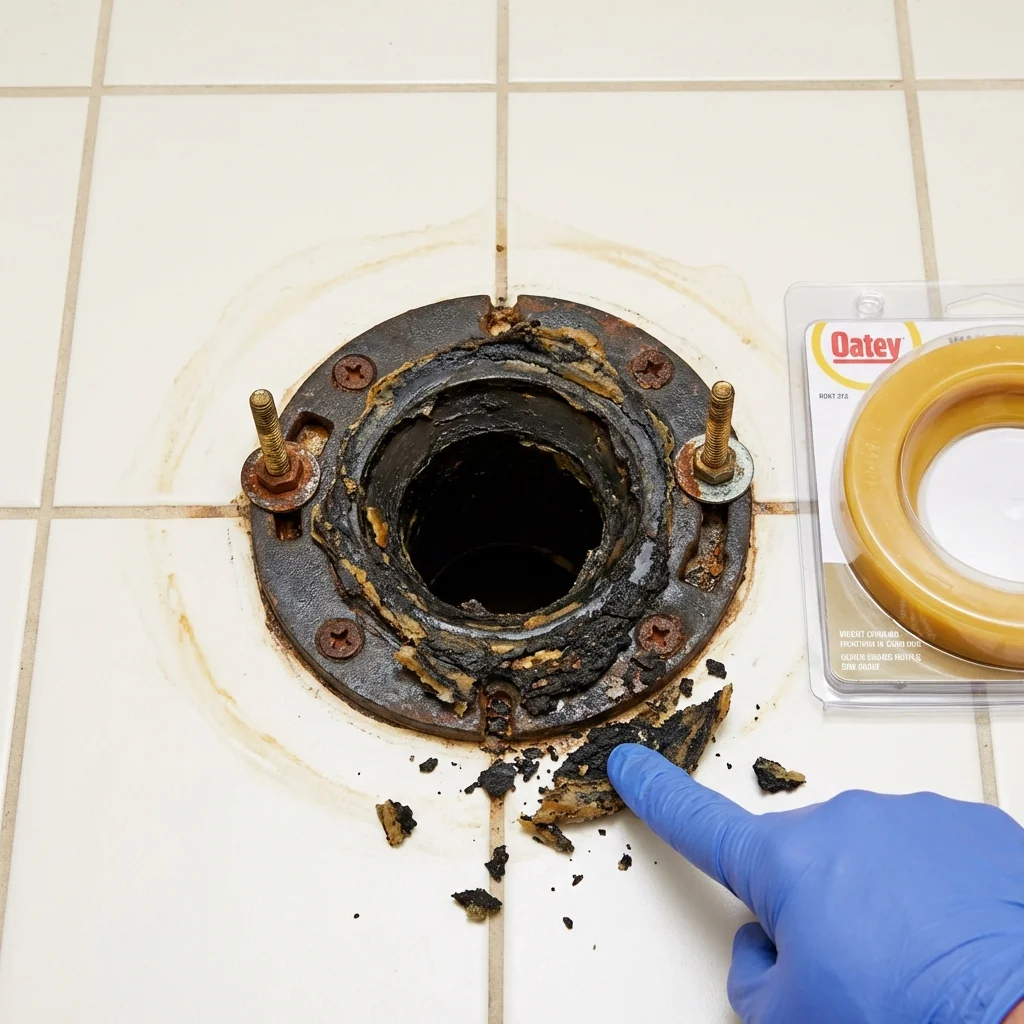 Failed wax ring showing water seepage at the base of a toilet in a Hopkins, SC home