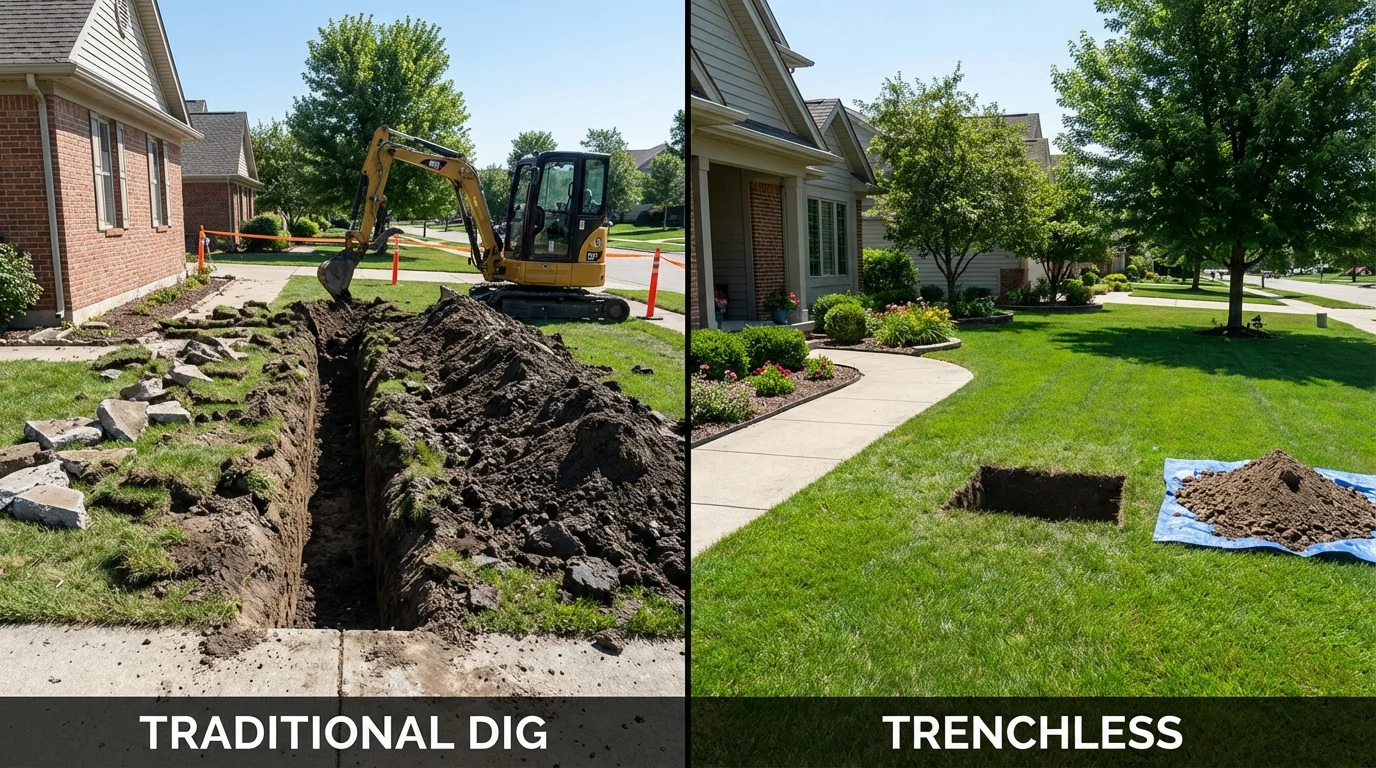 Trenchless sewer repair with minimal yard damage versus traditional excavation in Hopkins, SC